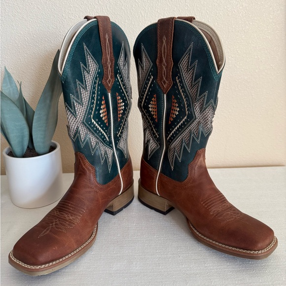 Ariat Sienna Brown/Teal Western Cowboy Boots - Picture 7 of 13